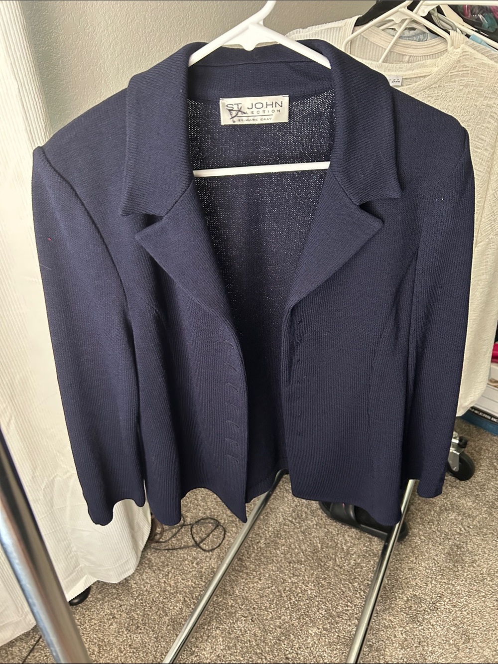 St. John Navy Open-Front Knit Blazer
